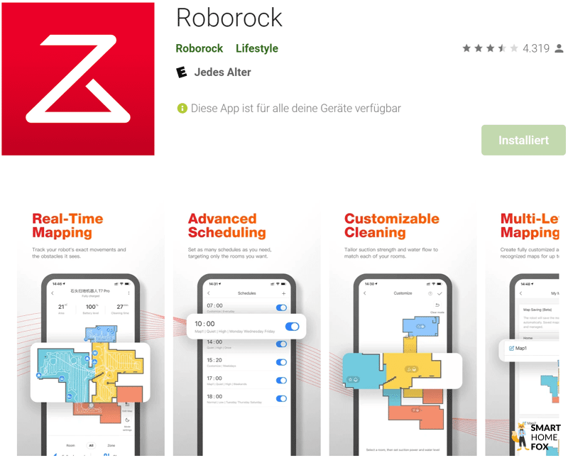 Die Roborock App steht im App-Store zum Download zur Verfügung